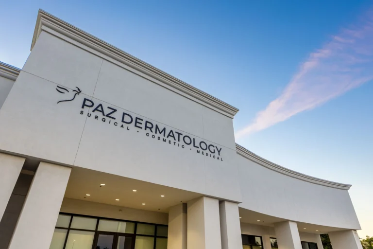 The Fresno office sign at sunset