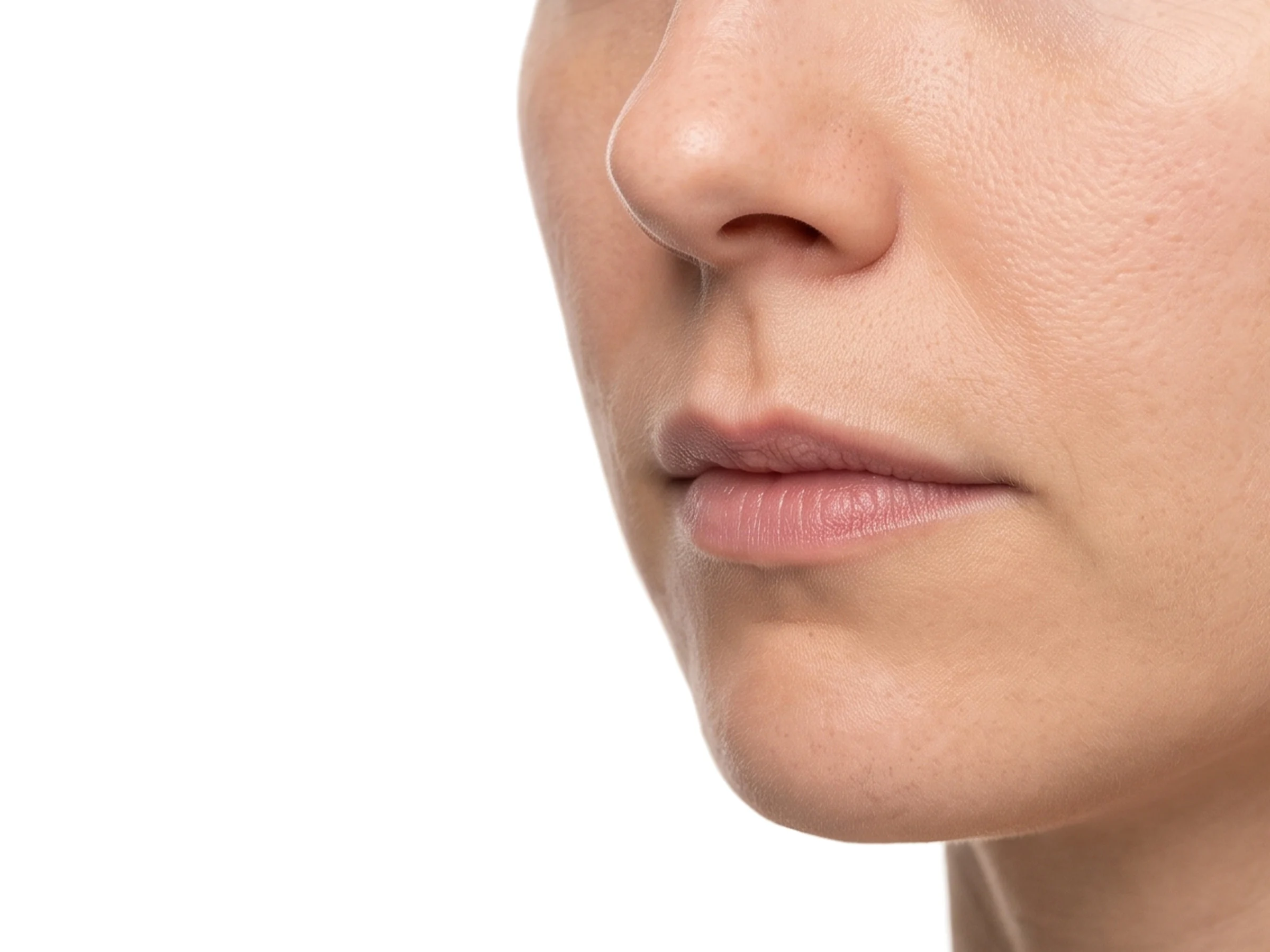 Close-up of the lower face showing thin lips in side view